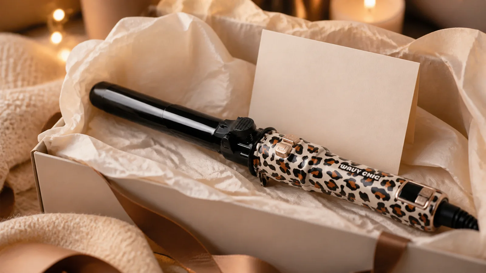 Leopard-print automatic hair curler presented as a wrapped UK birthday gift
